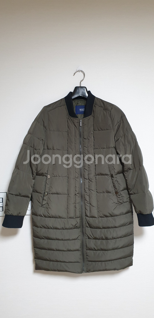 VISIT 여성 시보리 경량 점퍼 롱패딩 55 카키색--3