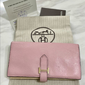급처 에르메스 베안 장지갑 로즈핑크 금장 보증서O