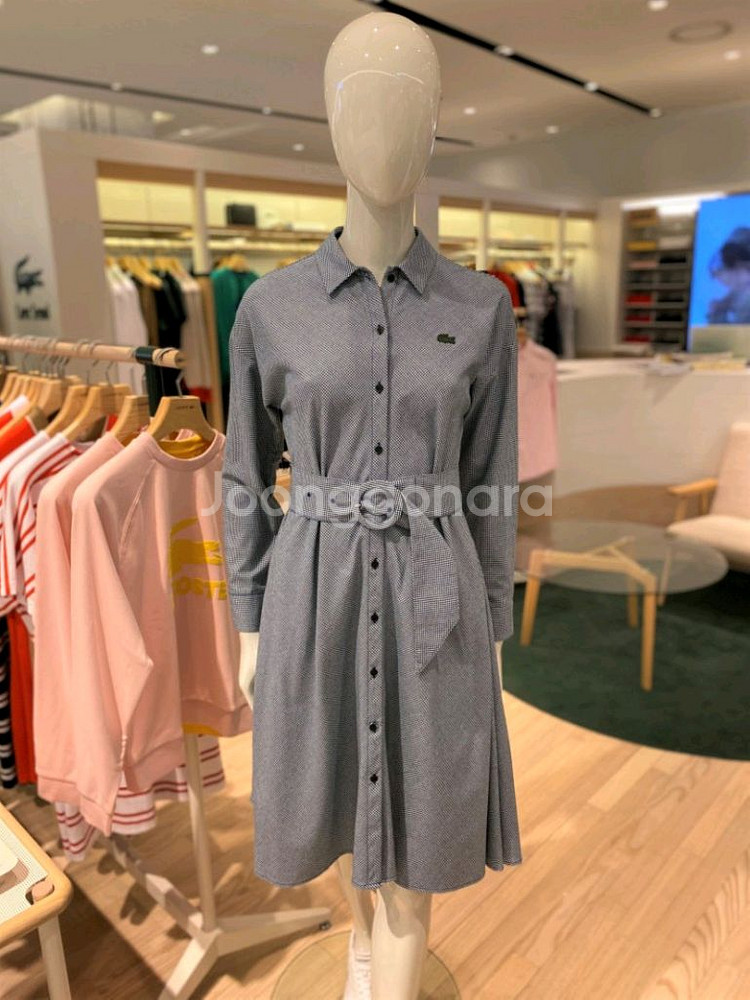 새상품 라코스테 원피스 국내정품 셔츠 벨트 플레어 체크--0