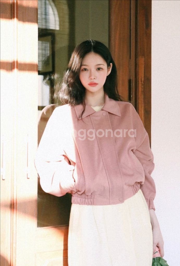 밀크코코아 핑크 스웨이드 봄버 자켓 블루종--0