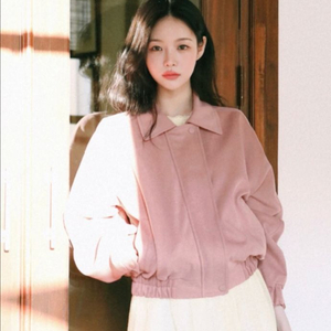 밀크코코아 핑크 스웨이드 봄버 자켓 블루종