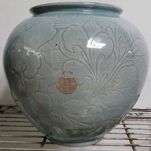 진품 명품 도예 도암 지순탁 명장 청자 음각모란문 대호 항아리