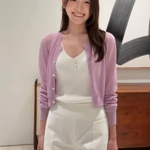 시에 sie 리즐링 시어 크롭 가디건 크리미 퍼플