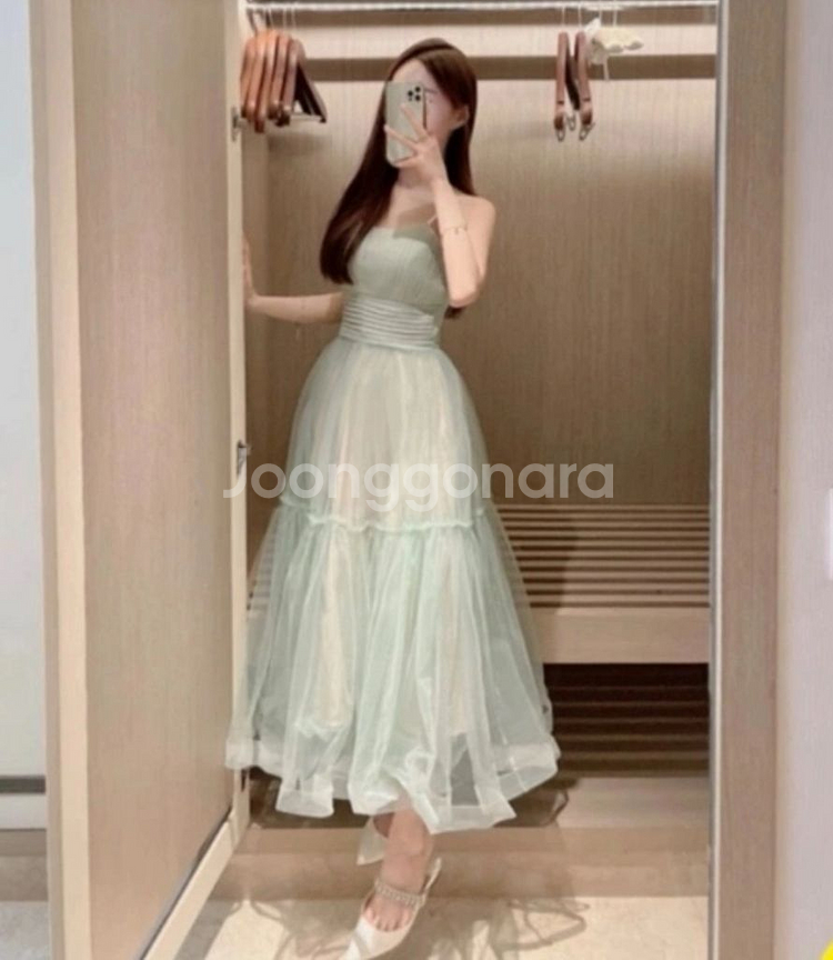 (시착상품) 미엘르 캉캉 프릴끈나시원피스 오간자 휴양지--0