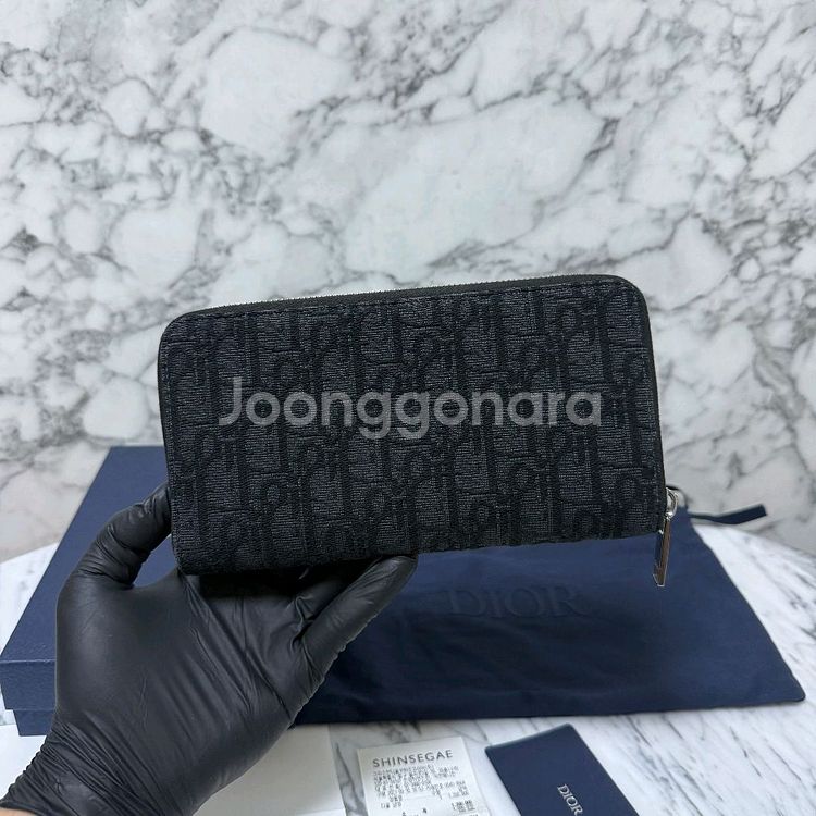 디올 오블리크 자카드 지퍼돌이 장지갑--1