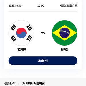 브라질 vs 대한민국 축구 3등석 2자리