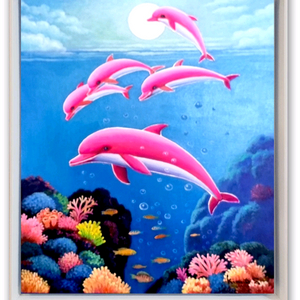 핑크돌고래 5마리( 유화그림)