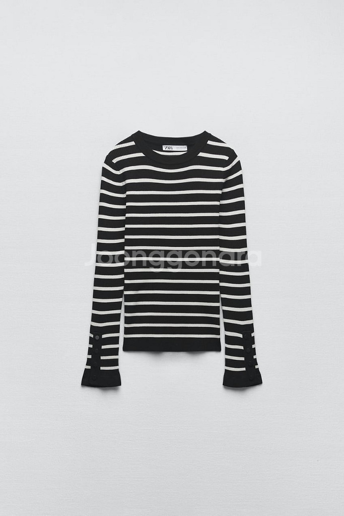 ZARA 자라 버튼 니트 스웨터 스트라이프 니트--1