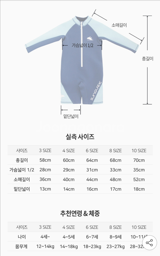 썬글레이드 체온보호 네오프렌 수트 원피스 수영복 4사이--4