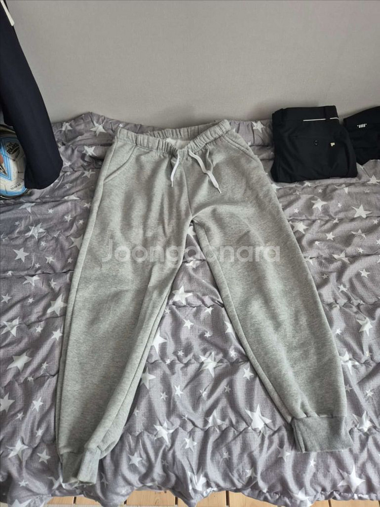 회색 면 혼방 트레이닝 바지 free--0