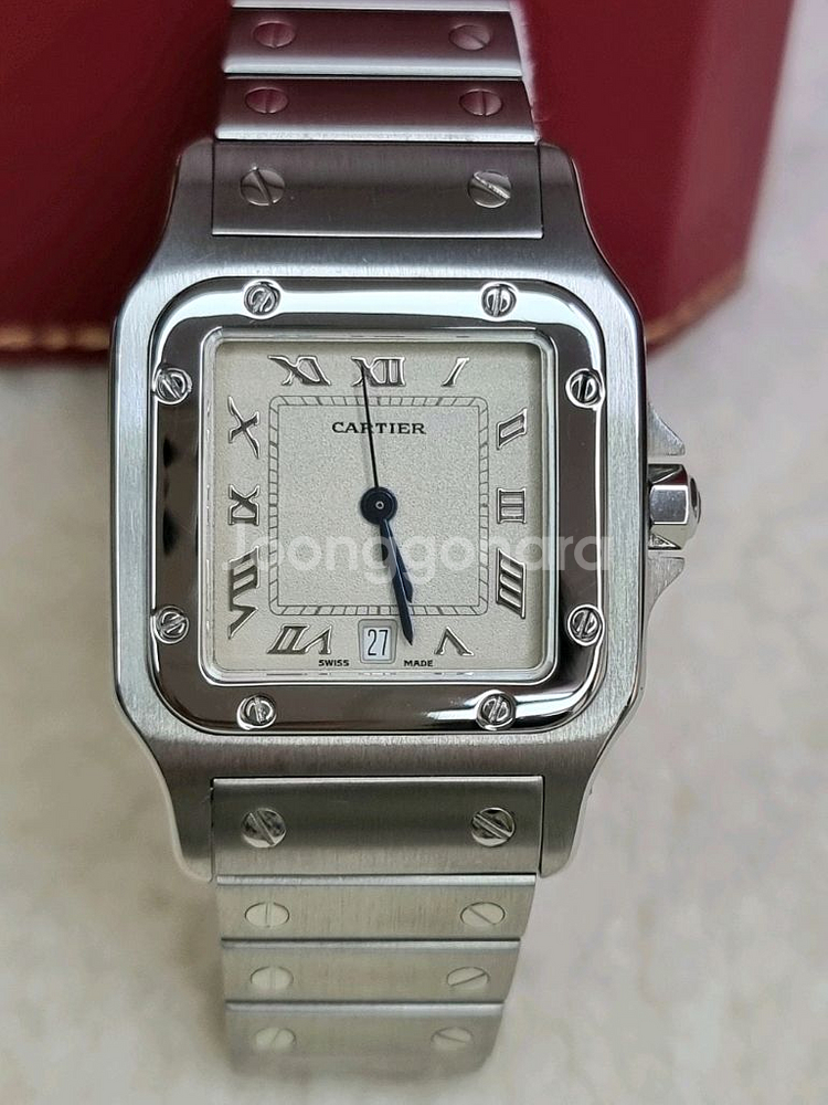 까르띠에 산토스 갈베 스틸 실버 인덱스 크림다이얼 시계--0