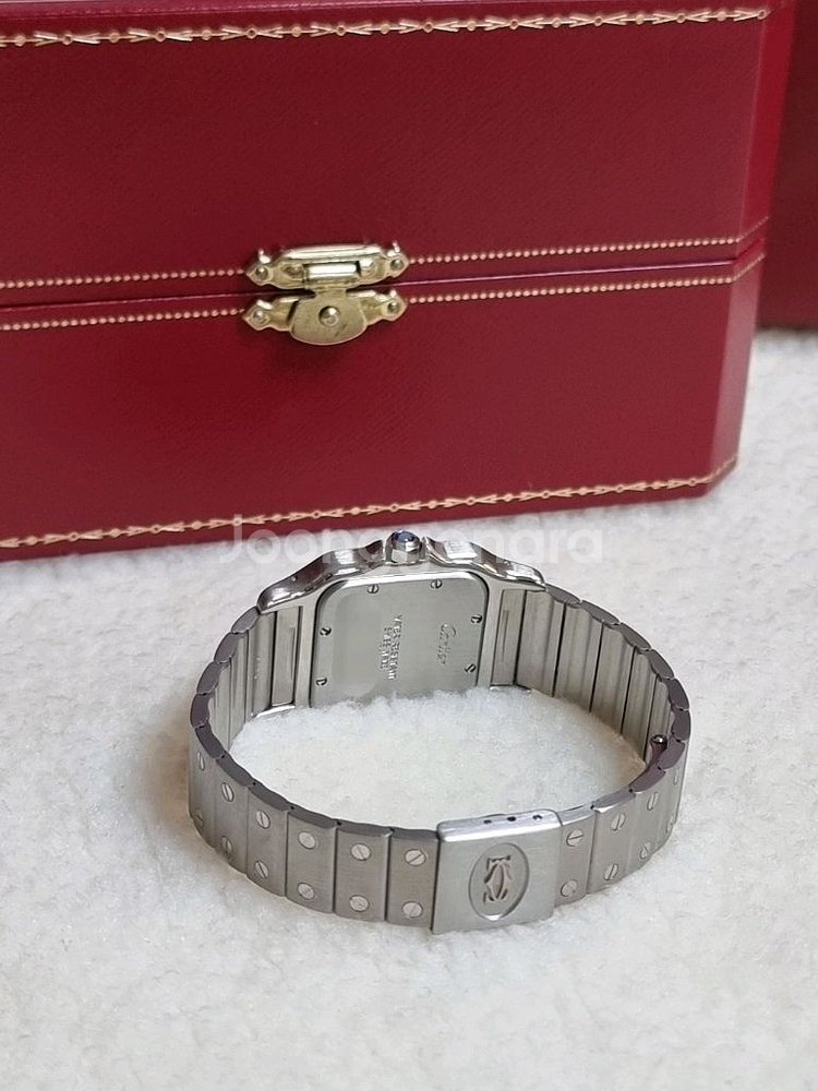 까르띠에 산토스 갈베 스틸 실버 인덱스 크림다이얼 시계--4