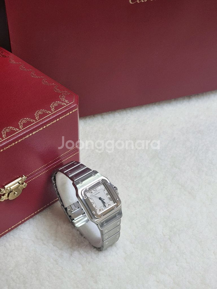 까르띠에 산토스 갈베 스틸 실버 인덱스 크림다이얼 시계--3