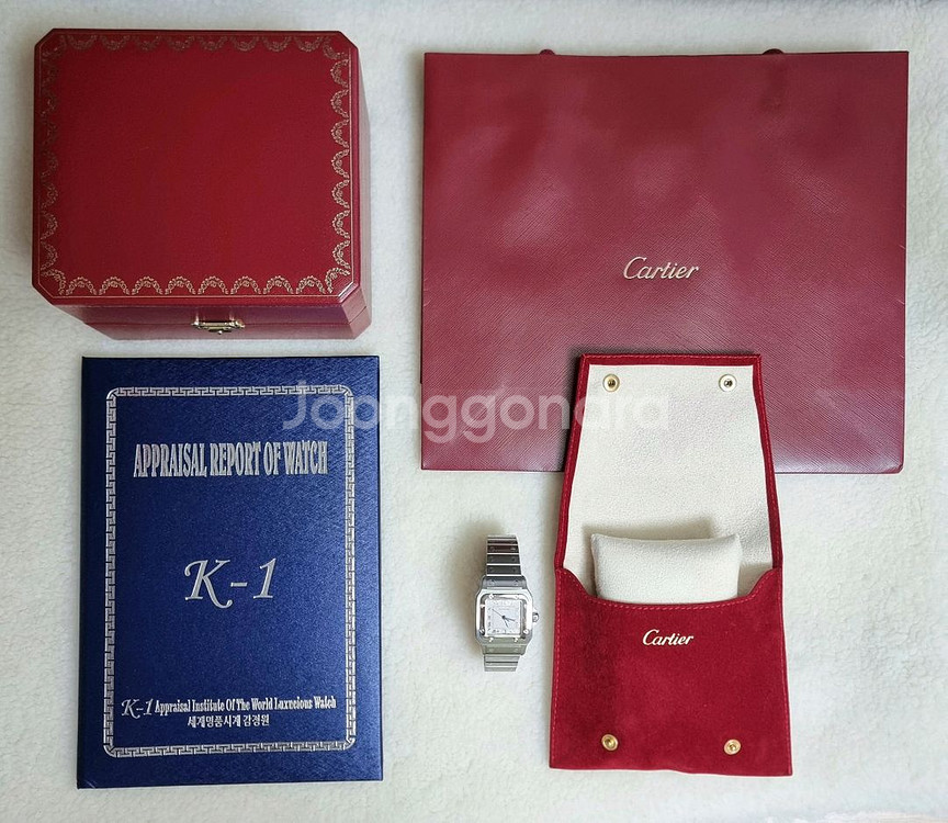 까르띠에 산토스 갈베 스틸 실버 인덱스 크림다이얼 시계--8