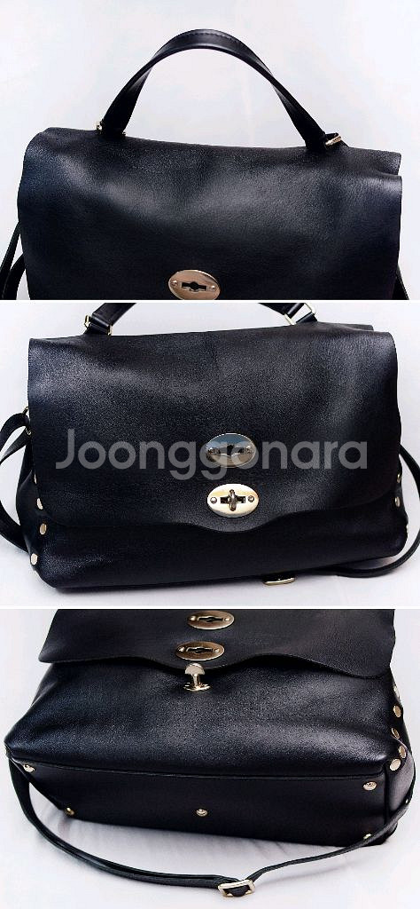 자넬라토 포스티나 M 오리지널 실크레더 금장 블랙--3