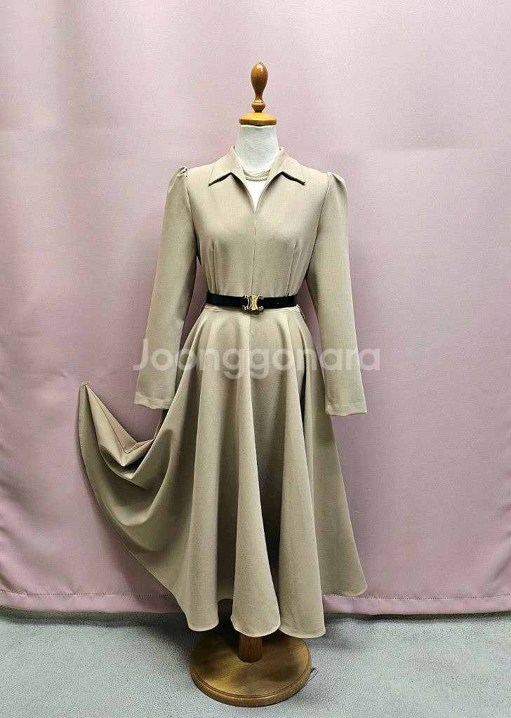 베니토 고퀄 플레어 퍼프 롱원피스--1