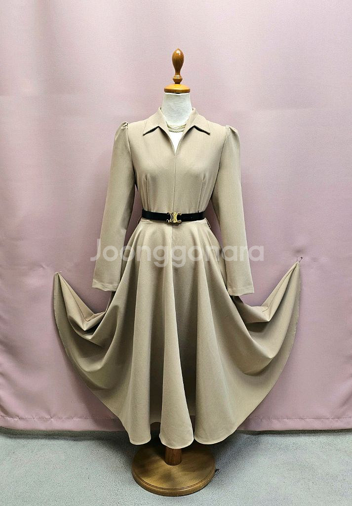 베니토 고퀄 플레어 퍼프 롱원피스--0