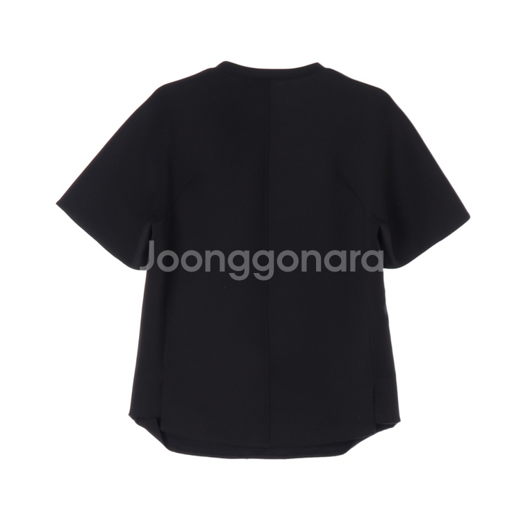 [S]시스템 린넨 블랙 자수 오버핏 반팔 레이어드 티셔--3