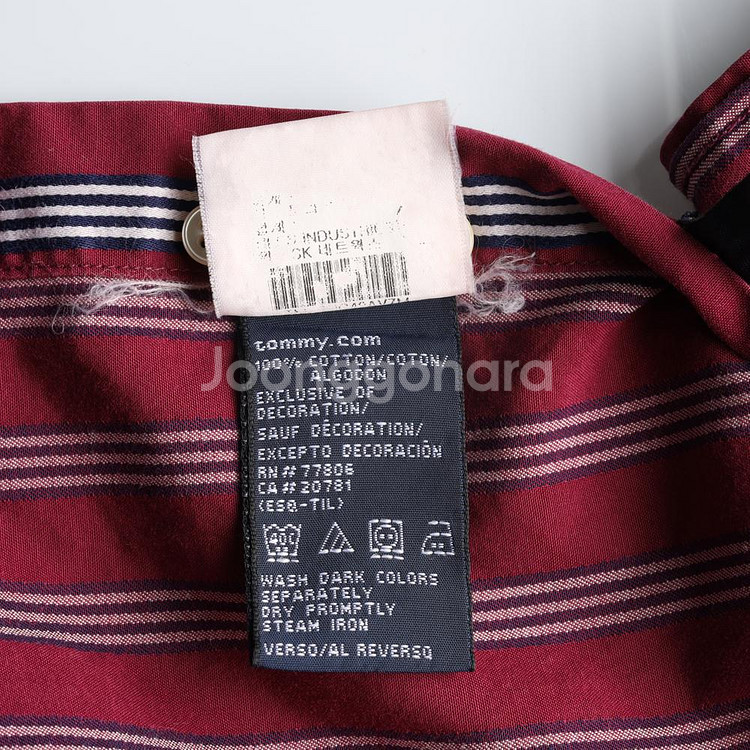 [M]타미힐피거 버건디 네이비 스트라이프 긴팔 셔츠--5