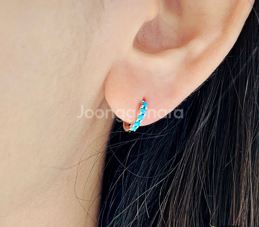 14k 터키석 원터치 링 귀걸이--0