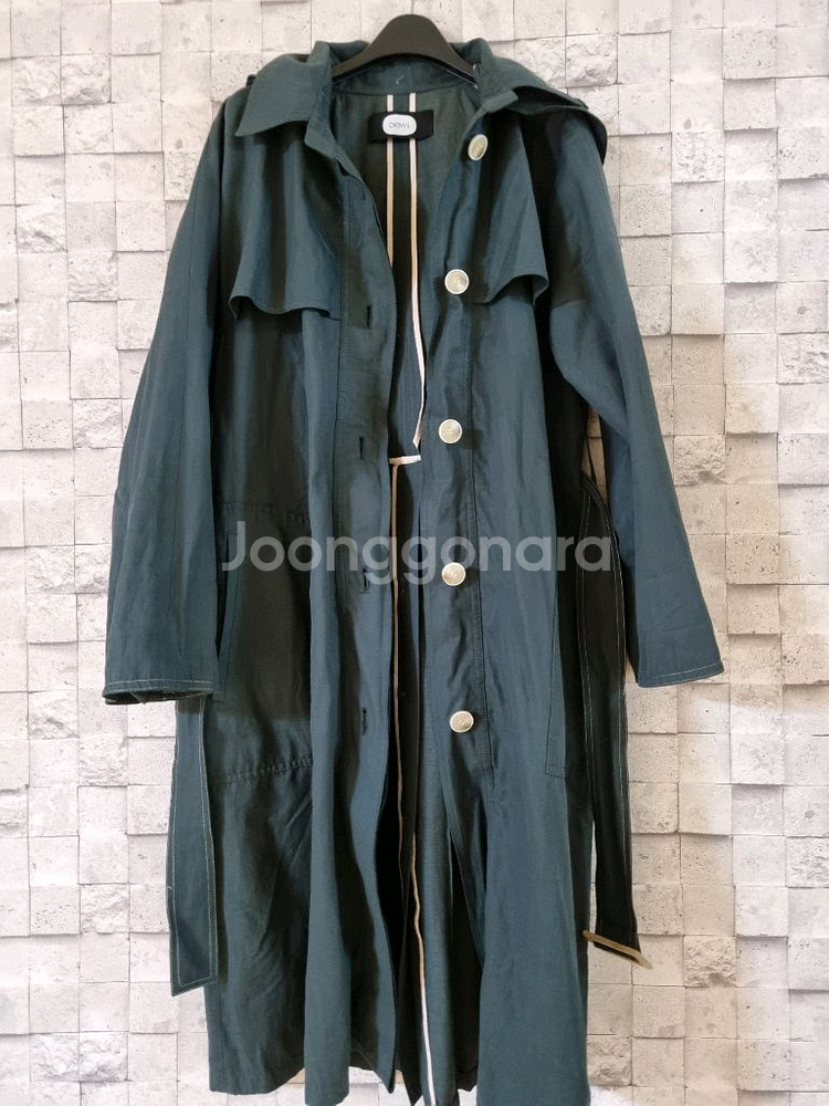듀엘 딥그린카키 린넨혼방 후드트렌치 코트--3