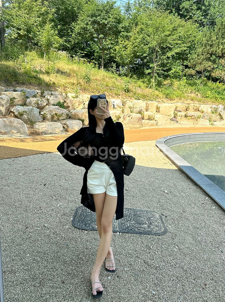 린넨 시스루 롱 미디 가디건--0