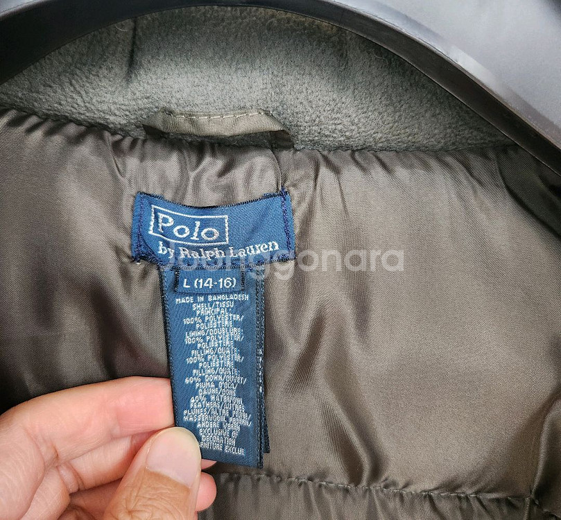 폴로키즈/ 카키색 후드 다운 숏패딩/14-16세--3