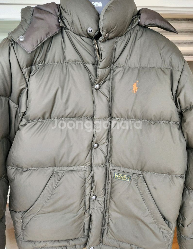 폴로키즈/ 카키색 후드 다운 숏패딩/14-16세--0