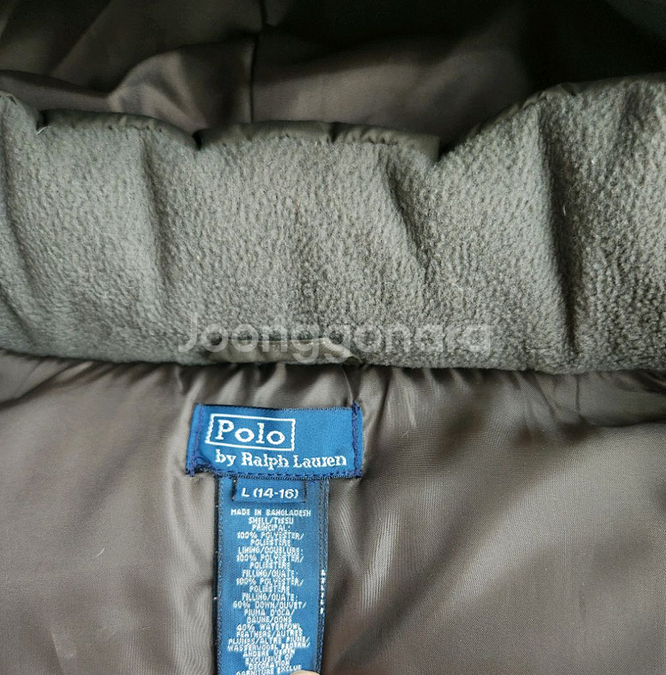 폴로키즈/ 카키색 후드 다운 숏패딩/14-16세--9