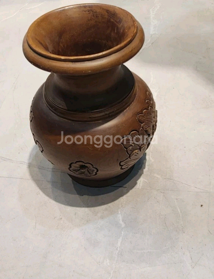 우드 원목 플라워 조각 장식 화병--1