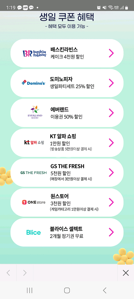 kt생일쿠폰(에버랜드,도미노피자 등)--0