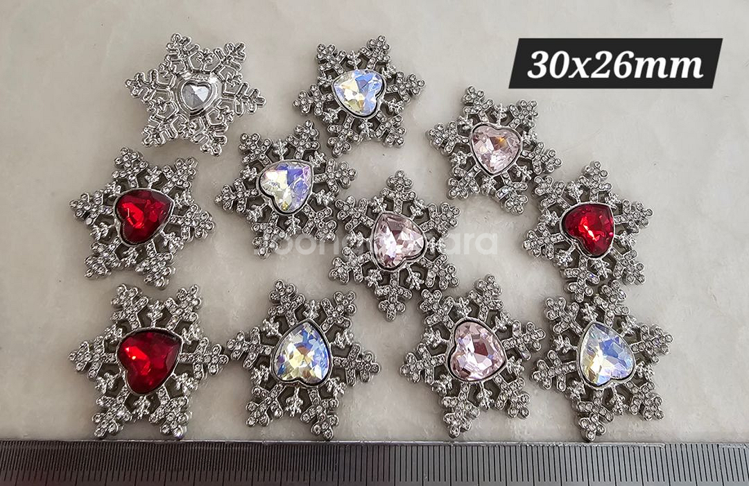 금속장식 눈꽃하트 3색 11개 일괄--0