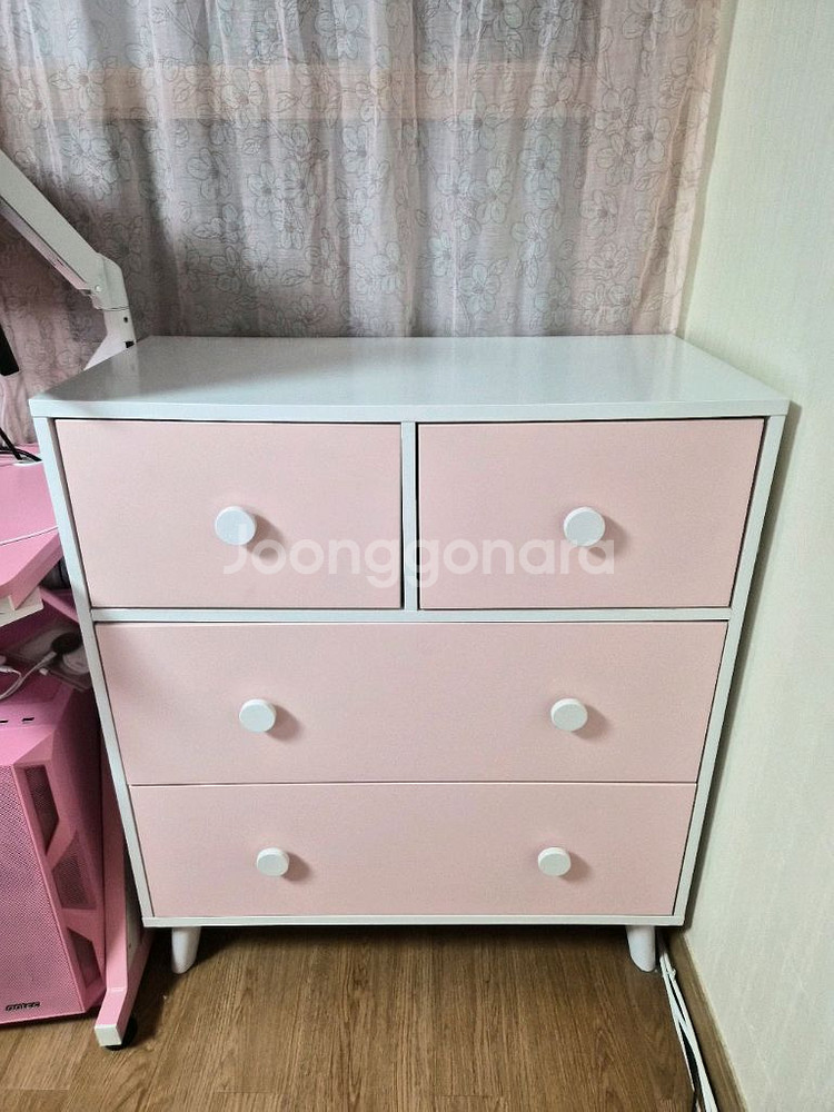 동서가구 4칸 수납 800 3단 서랍장 핑크 볼레일 틈--0