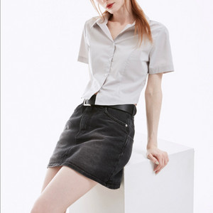 [네비] 케니 베이직 크롭 반팔셔츠