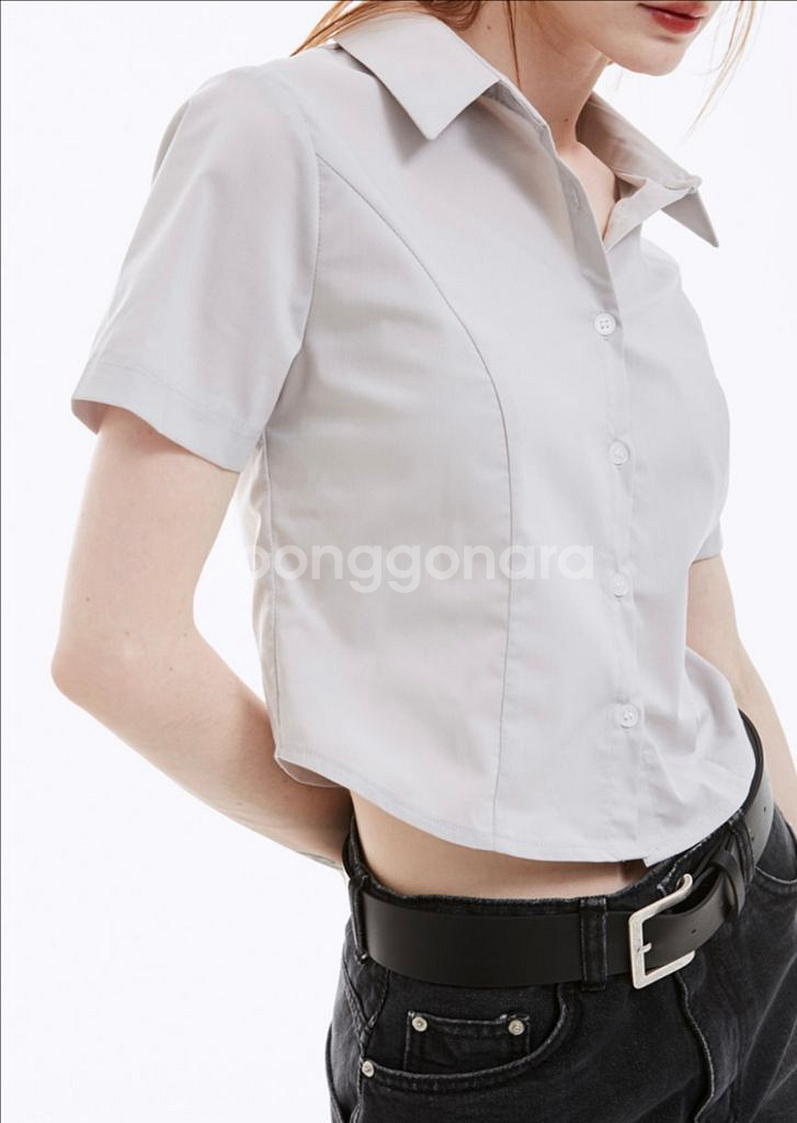 [네비] 케니 베이직 크롭 반팔셔츠--1