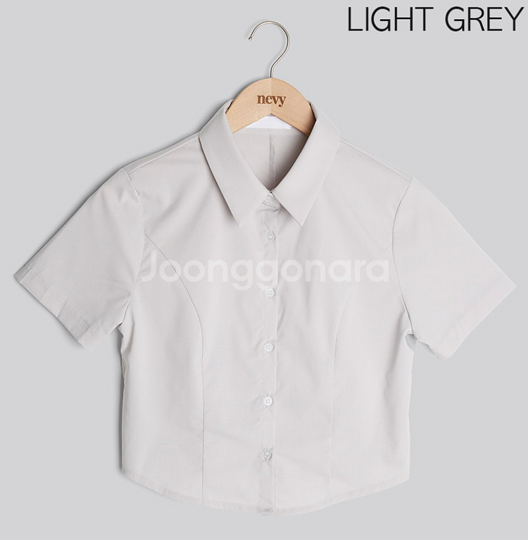 [네비] 케니 베이직 크롭 반팔셔츠--7