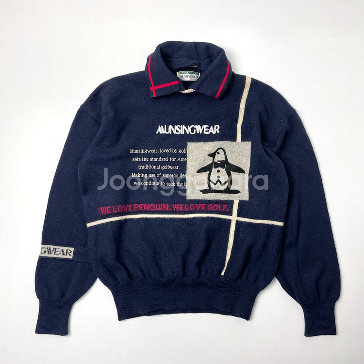 [택포] 먼싱웨어 유니크 카라 니트티 네이비 95--0