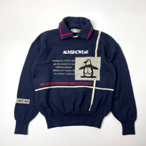 [택포] 먼싱웨어 유니크 카라 니트티 네이비 95