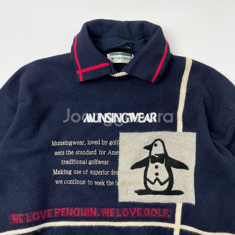 [택포] 먼싱웨어 유니크 카라 니트티 네이비 95--2