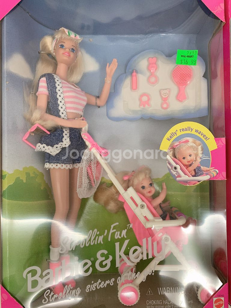 빈티지바비 마텔 1995 바비 앤 켈리인형 유모차놀이--0