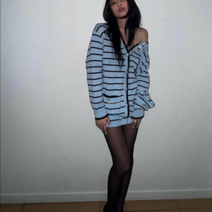 스트라이프 니트 가디건 스커트세트