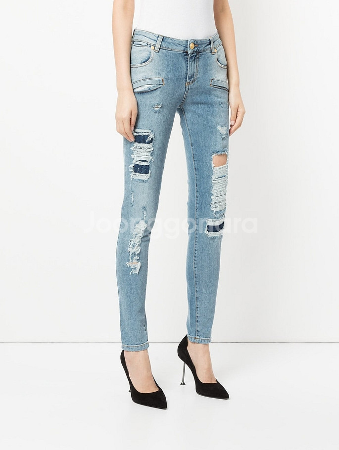 루나에비뉴7 피에르 발망 로고패치 데님 여성 스키니진--6