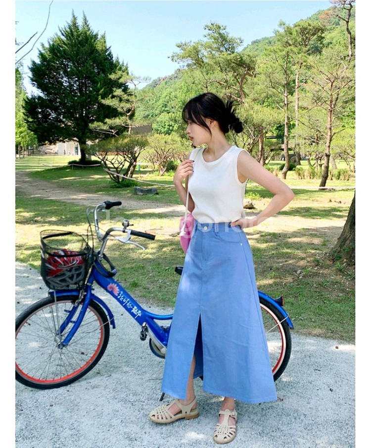 육육걸즈 코튼 롱스커트--1