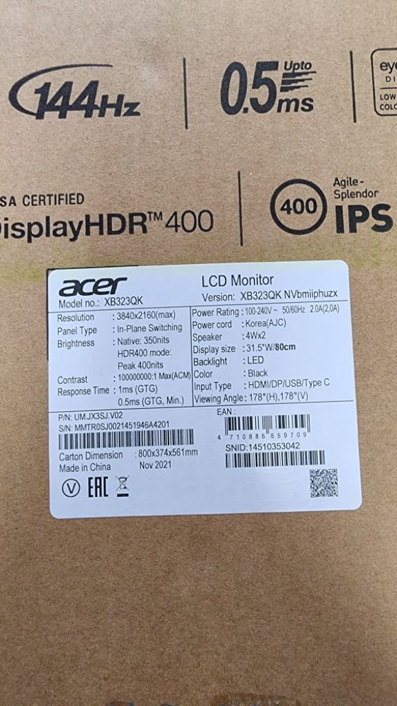 에이서 32인치 UHD4K 144Hz 게이밍모니터 이미지