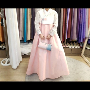 여성 분홍색 한복+가방+버선+신발