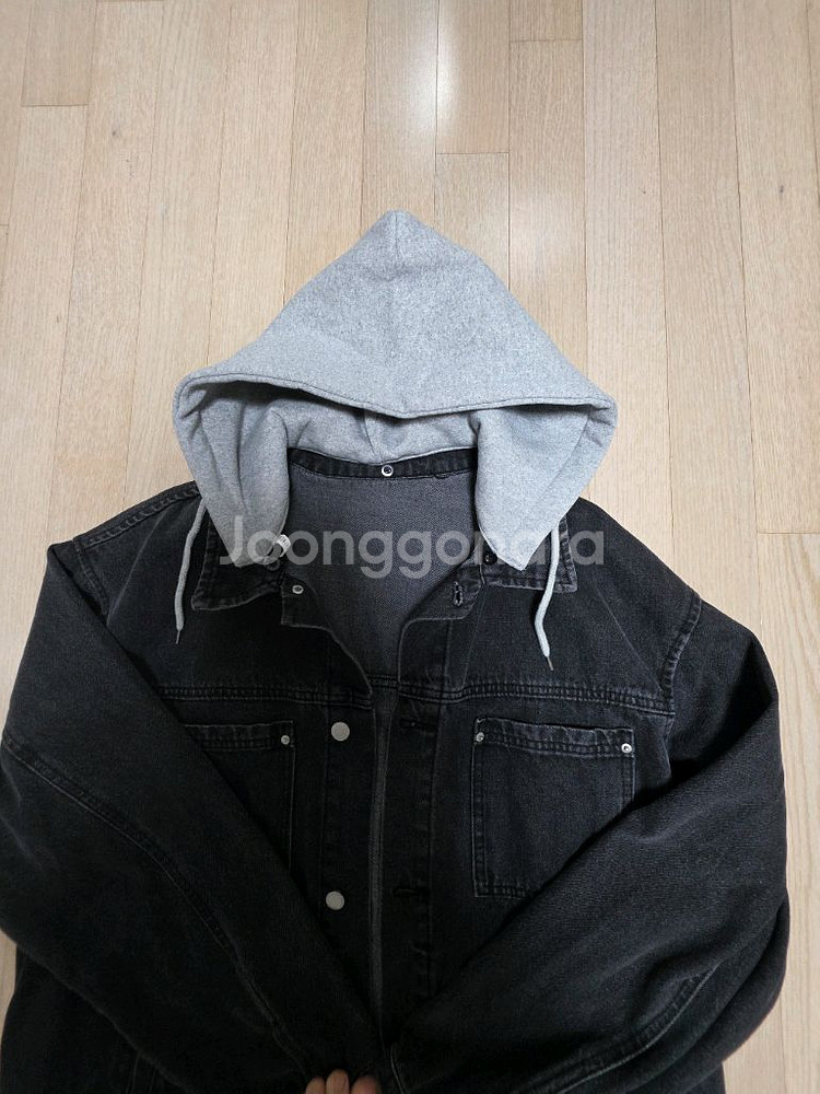 남성 후드탈부착 블랙 데님 자켓--1