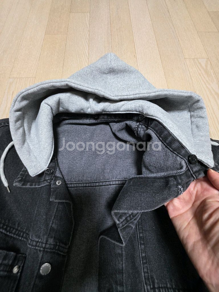 남성 후드탈부착 블랙 데님 자켓--4