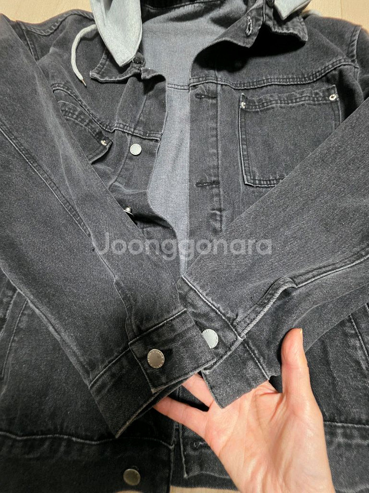 남성 후드탈부착 블랙 데님 자켓--6