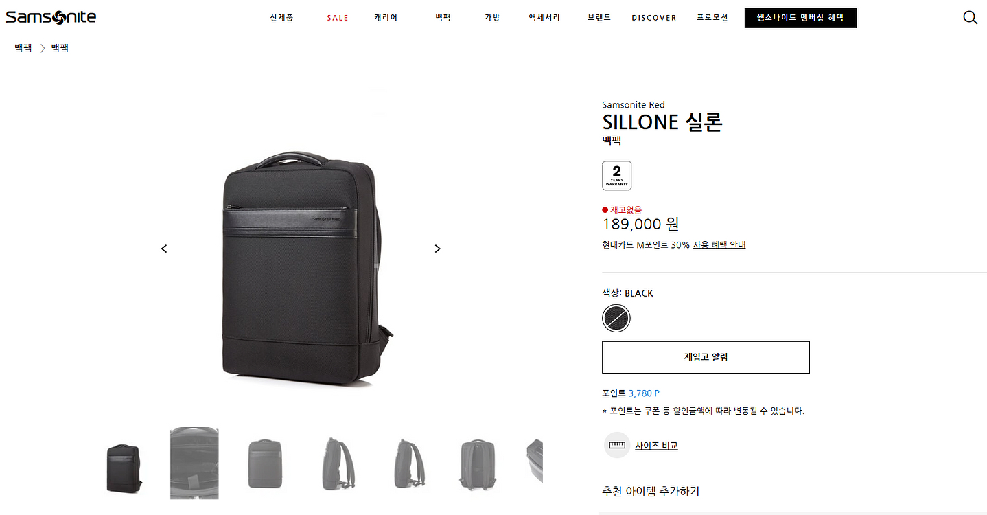 [S급] 쌤소나이트 SILLONE 백팩 / 샘소나이트--0