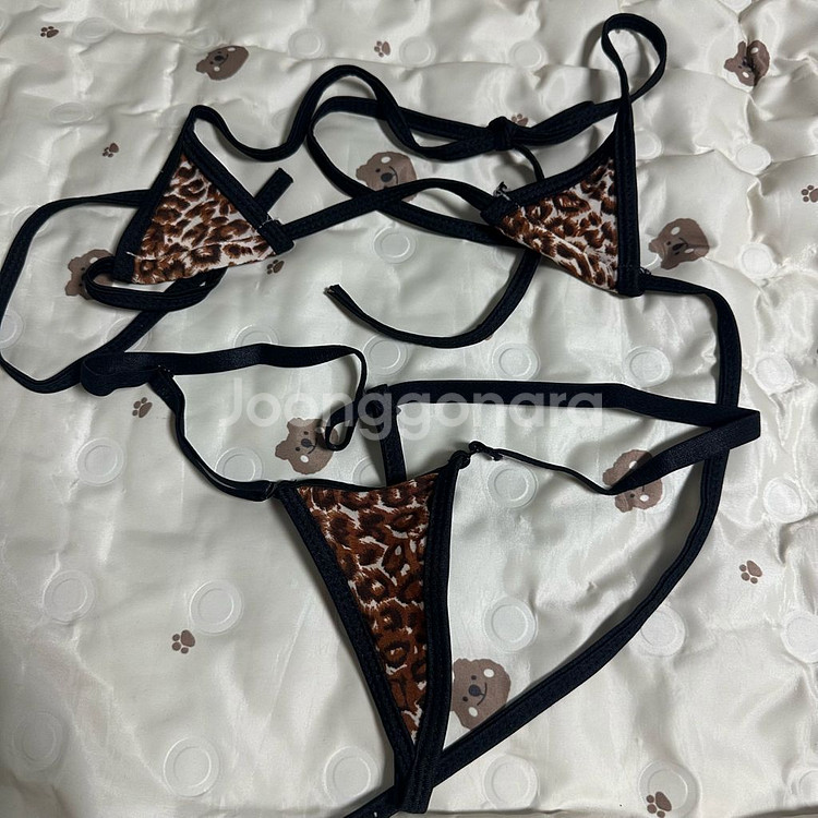 레오파드 패턴 끈 티팬티 브라 속옷 언더웨어--0